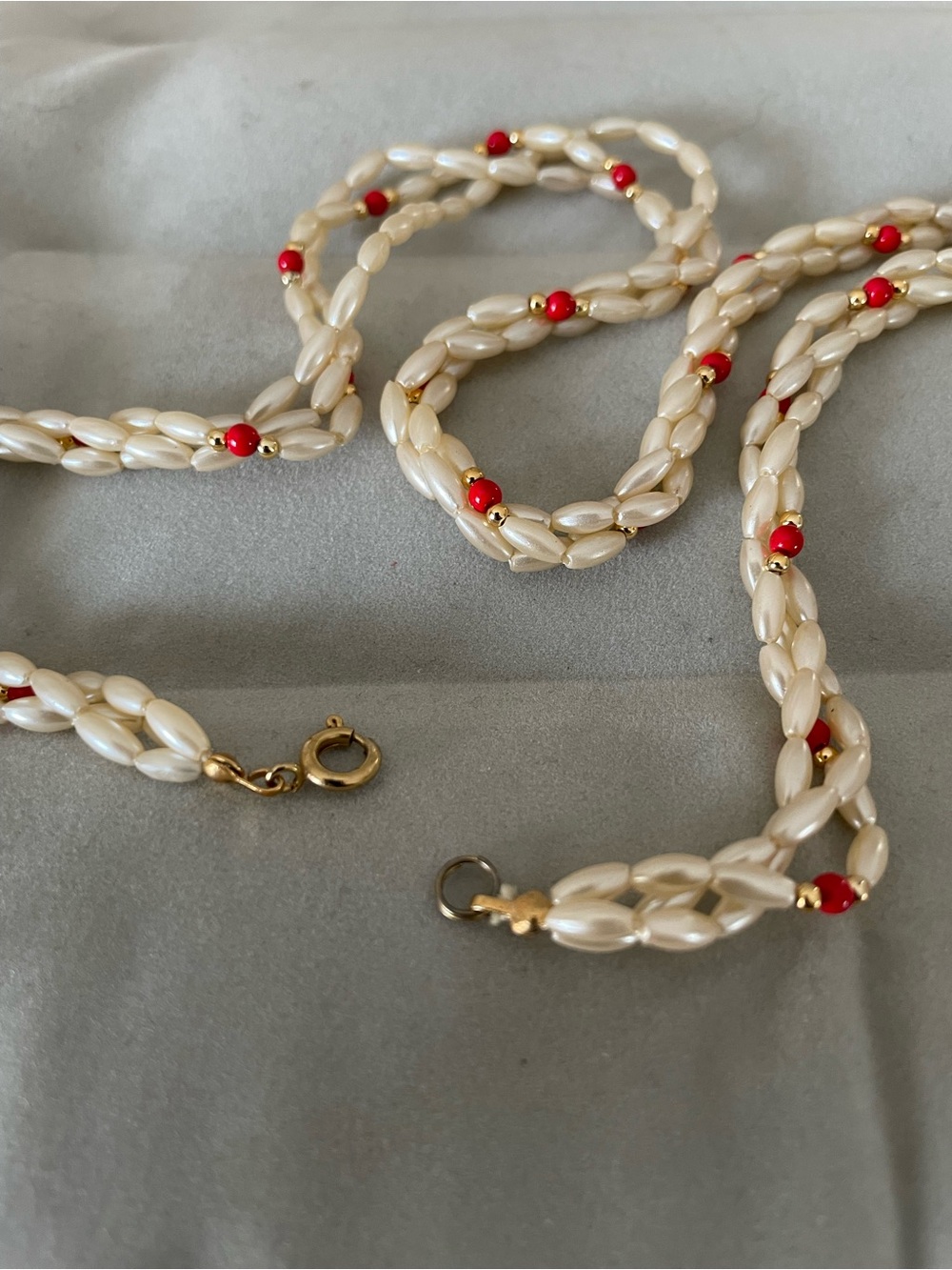 Pearl and Red Bead Twisted Necklace - Women’s Jewelry - Picture 14 of 14